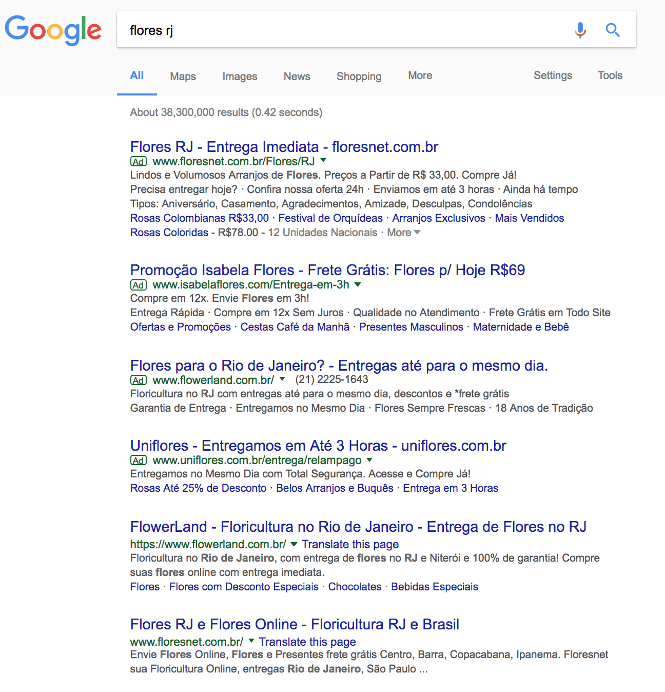 Resultado de busca no google